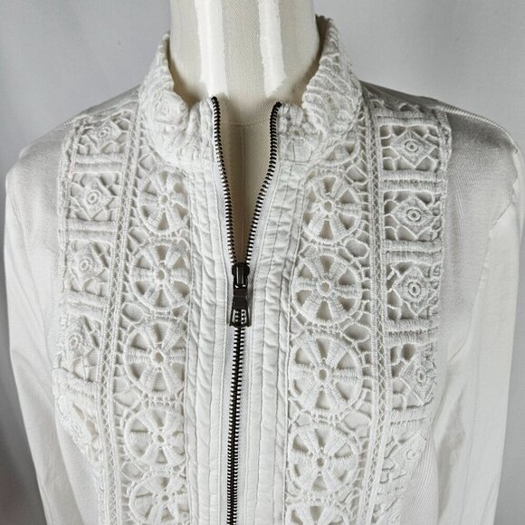 Soft Surroundings Medium White Eylet Lace Zip Jacket Cottagecore Boho Pockets - Picture 2 of 9